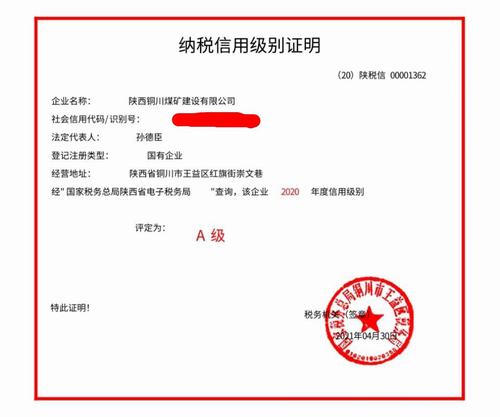 陜煤建設(shè)銅煤公司納稅信用等級(jí)順利被評(píng)為A級(jí)